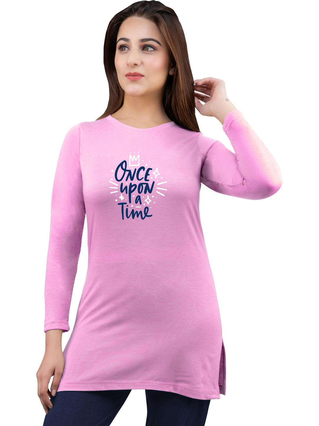 URBE-URBAN EVOLUTION Women Typography Printed Round Neck Full Sleeves Lounge T-Shirt