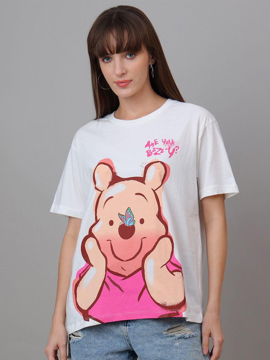 Free Authority Oversized Winnie The Pooh Printed Pure Cotton T-Shirt