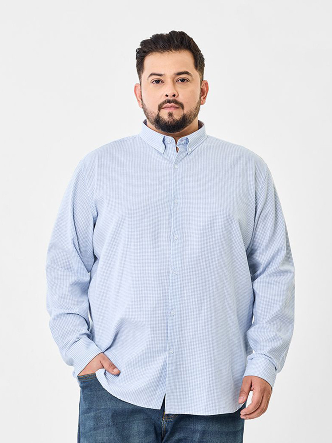 Snitch Plus Size Men Micro Checks Checked Formal Shirt