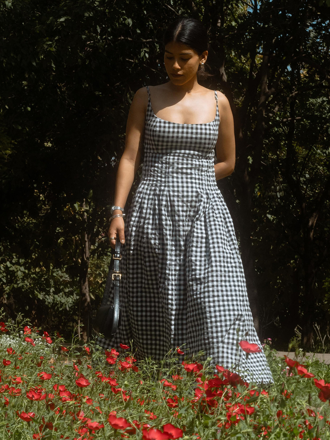 Darakht Checked Organic Cotton Fit & Flare Maxi Dress