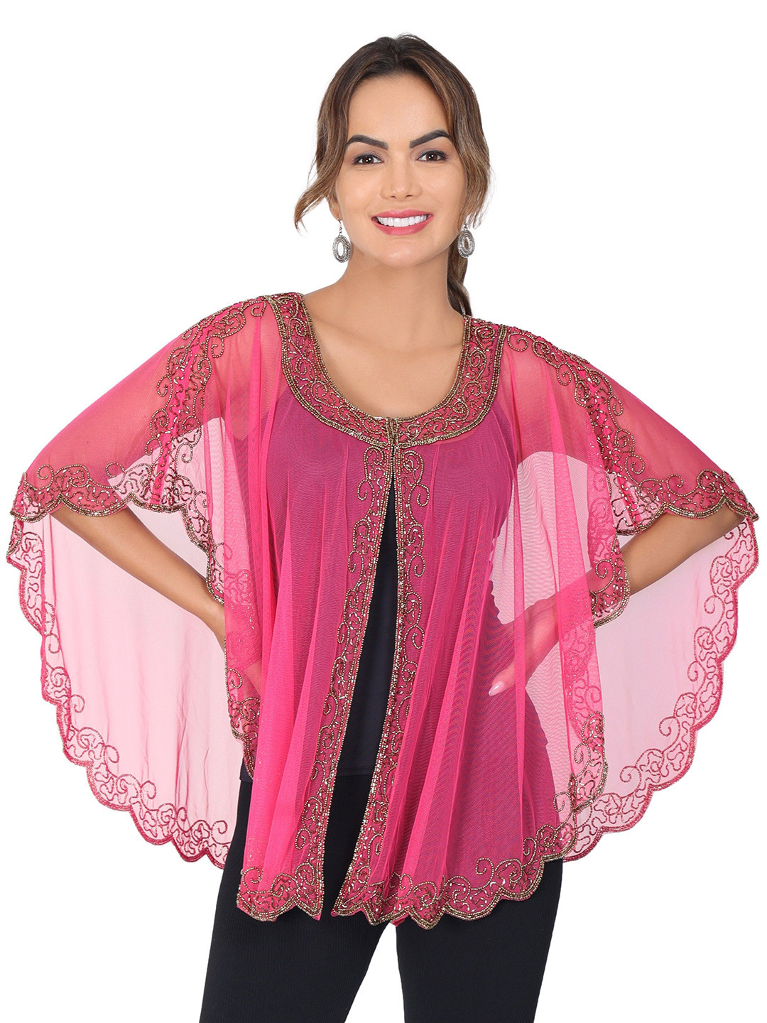 JEDCO Embellished Beads And Stones Open Front Shrug
