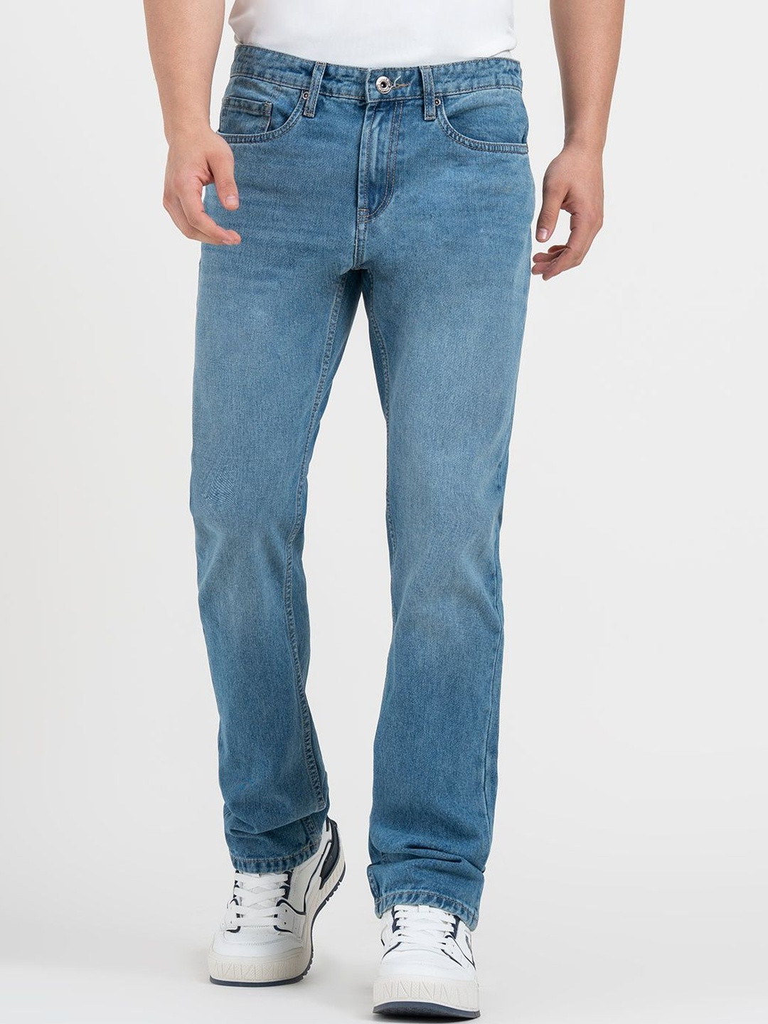 Red Tape Men Straight Fit Mid-Rise Light Fade Acid Wash Cotton Jeans