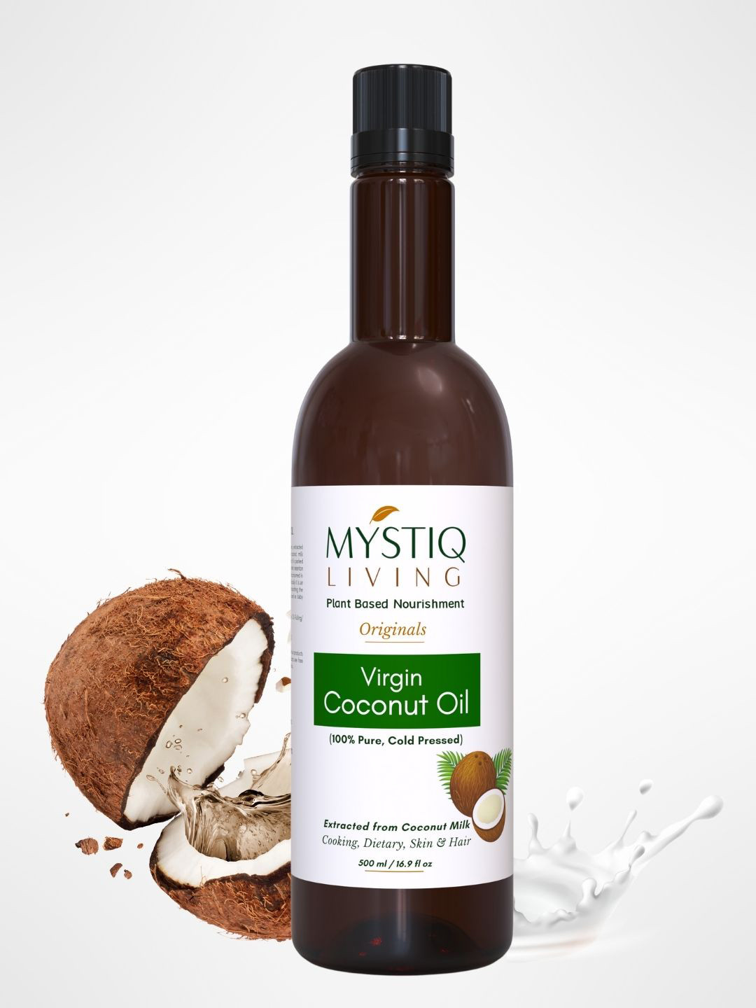 MYSTIQ LIVING Cold Pressed Virgin Coconut Oil for Hair Skin Face & Body - 500ml