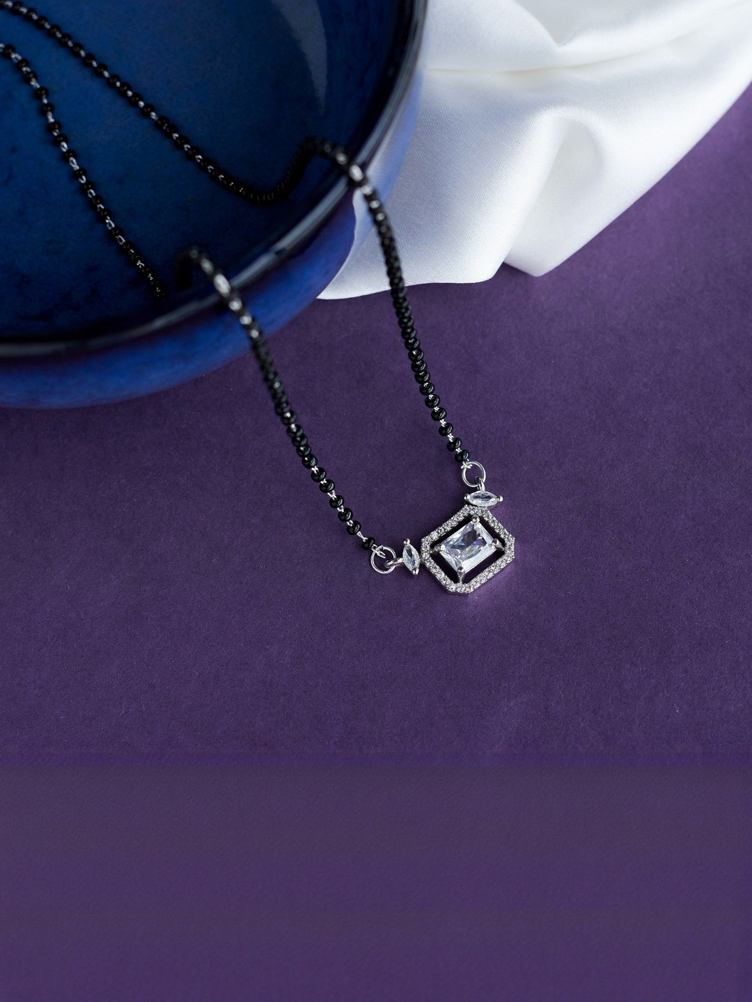 Opal Touch Rhodium Plated Opal Touch Mystic Aura Cubic Zirconia Studded Mangalsutra