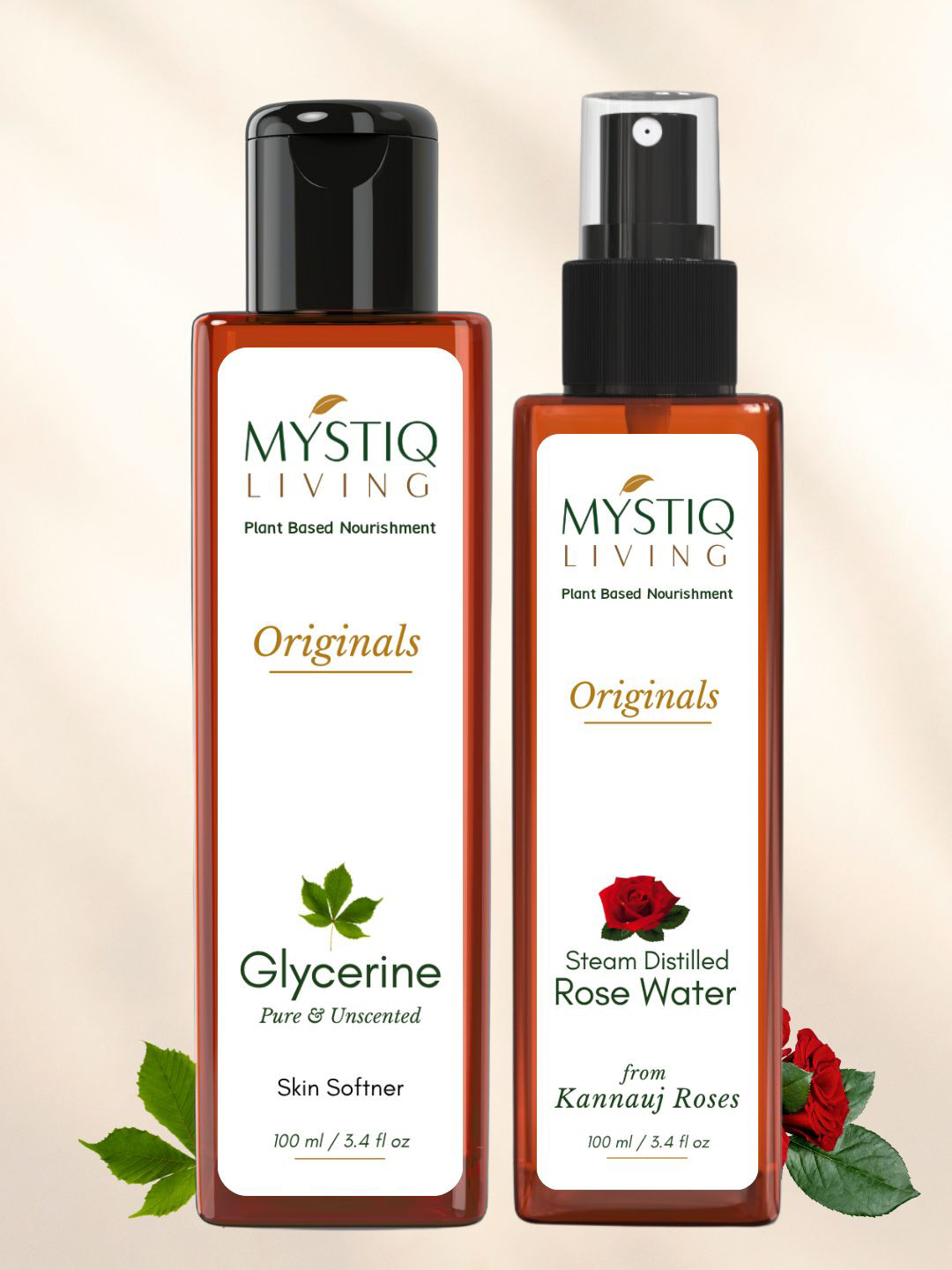 MYSTIQ LIVING Originals Glycerine Skin Softener 100ml & Rose Water Facial Toner 100ml