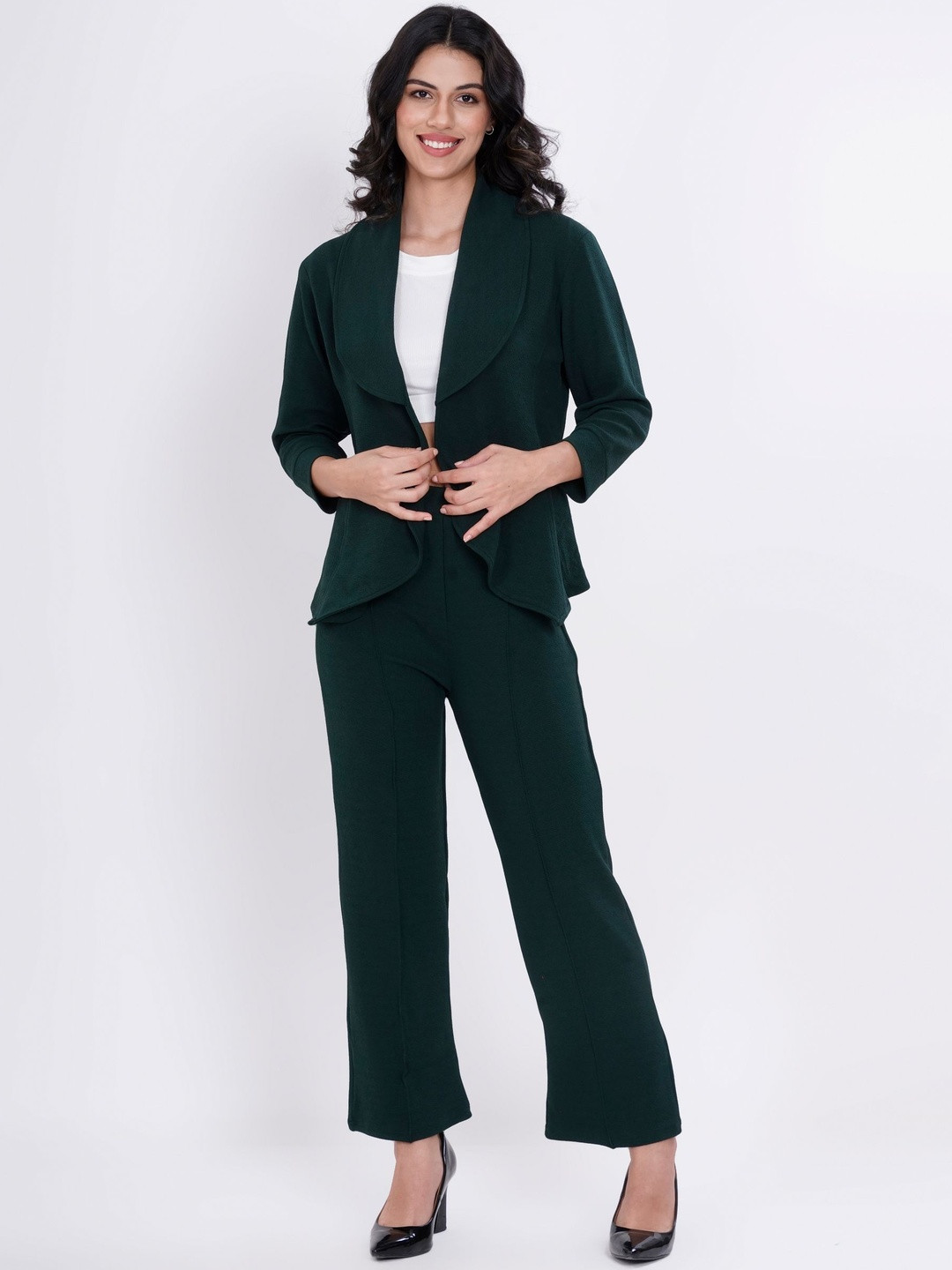 Belfry Women Shawl Collar Neck Front Open Two-Piece Suit