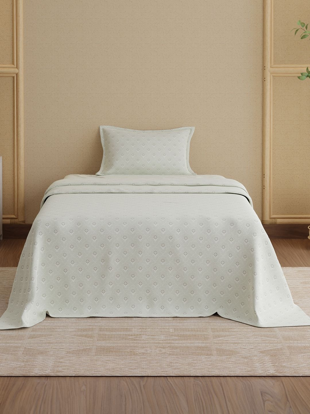 Boutique Living India Indo Musk Off White 200 TC Single Bedsheet with 1 Pillow Covers