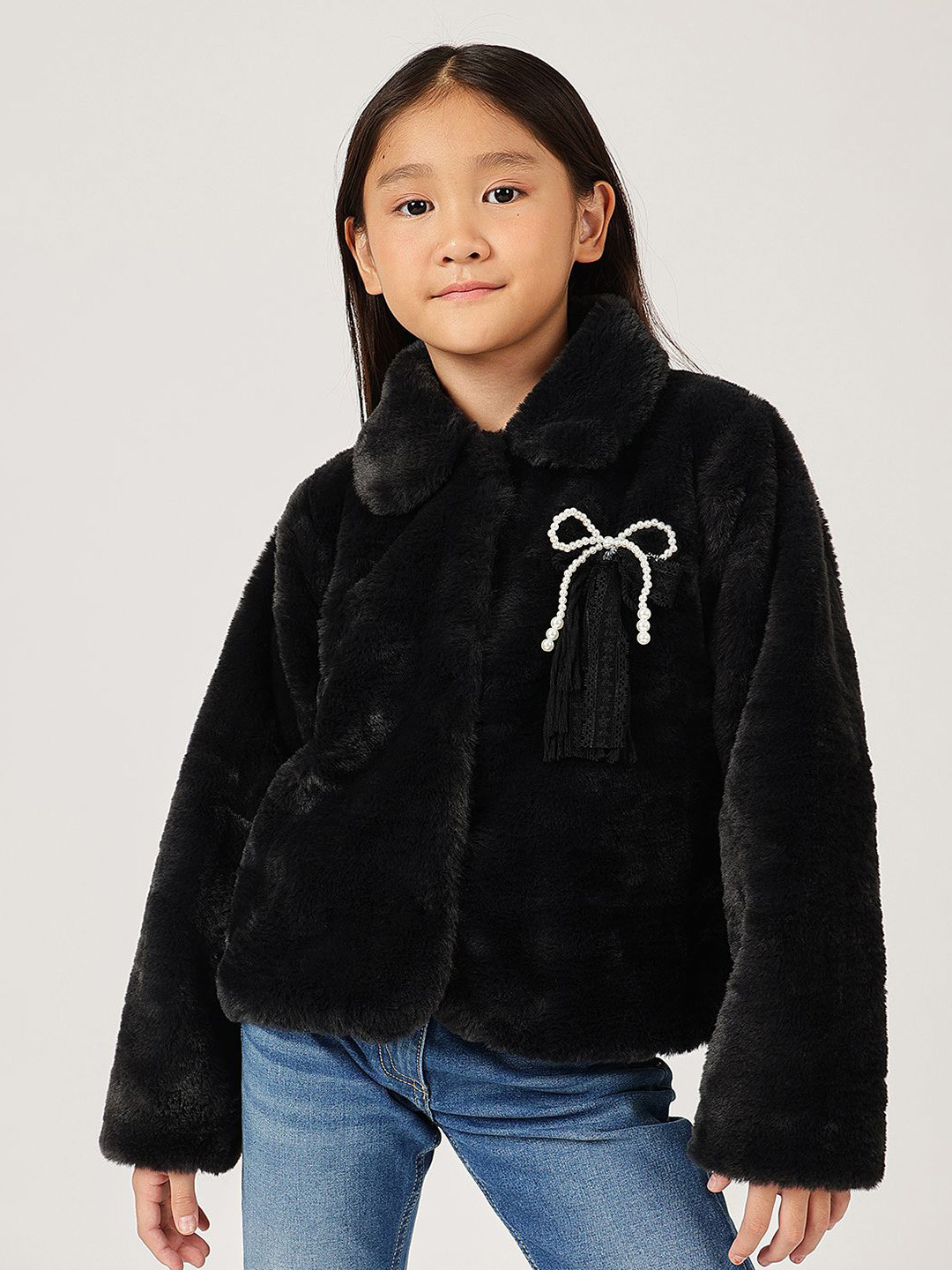 One Friday Girls Shirt Collar Buttoned Long Sleeves Overcoat