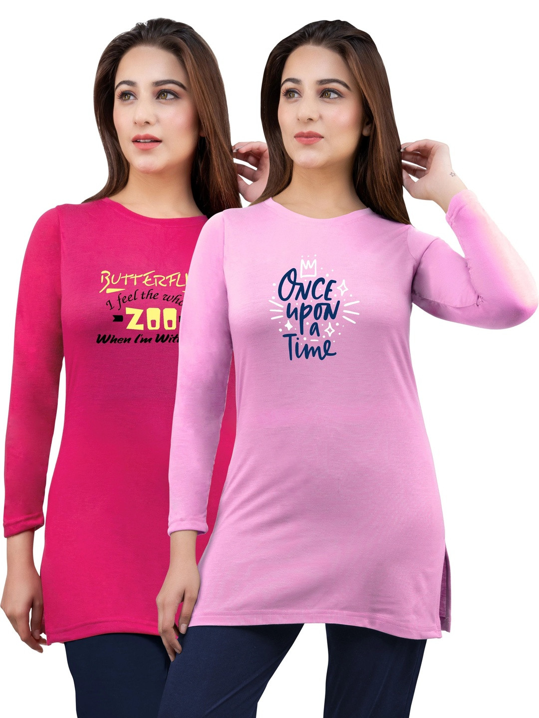 URBE-URBAN EVOLUTION Pack Of 2 Printed Round Neck Lounge-Tshirts