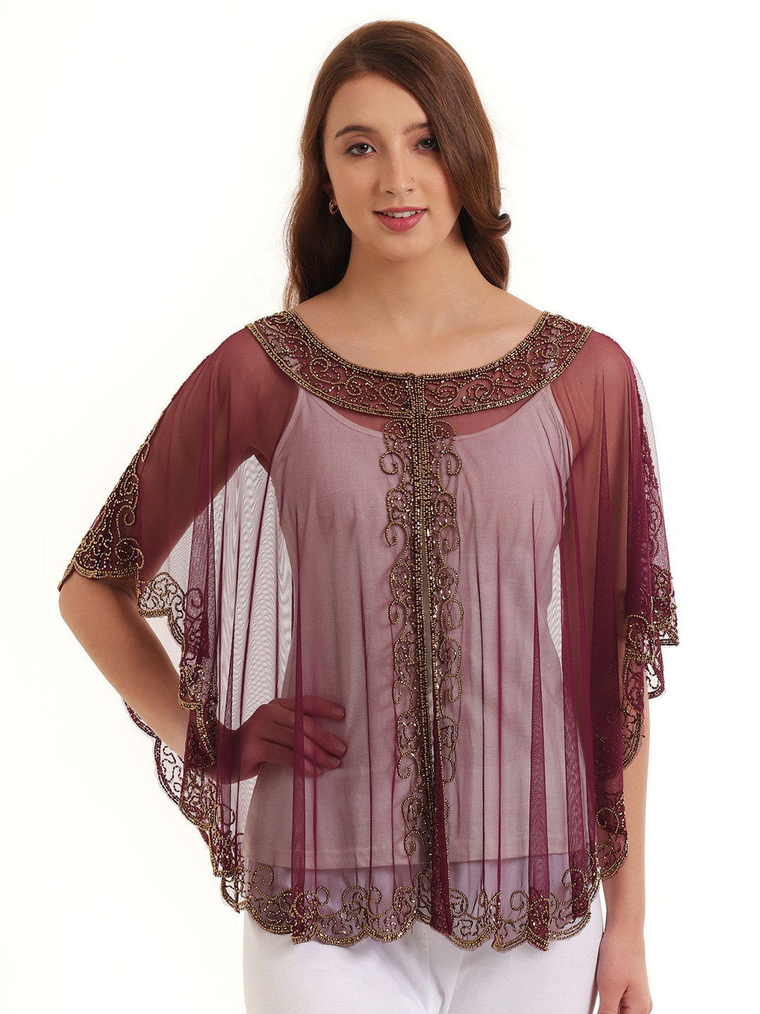 JEDCO Embellished Beads And Stones Waterfall Shrug