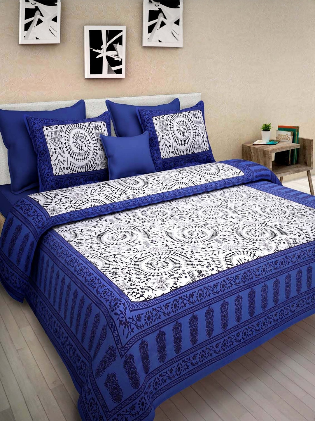 KD PRINTS Unisex Ethnic Motifs Printed 180 TC King Bedsheet with 2 Pillow Covers
