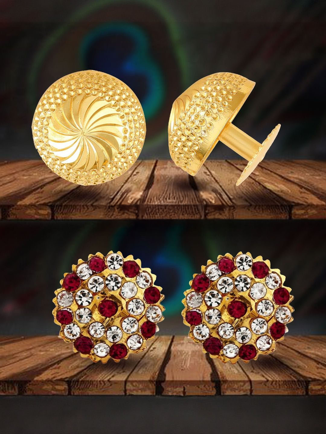 VIVASTRI Set of 2 Women Gold-Plated Circular Post and Back Studs Earrings