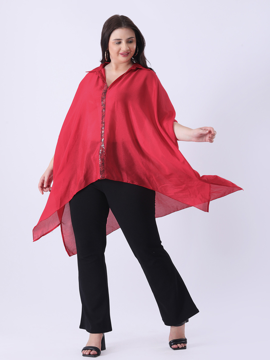 Qurvii+ Women Shirt Collar sequence Kaftan Shirt Dress