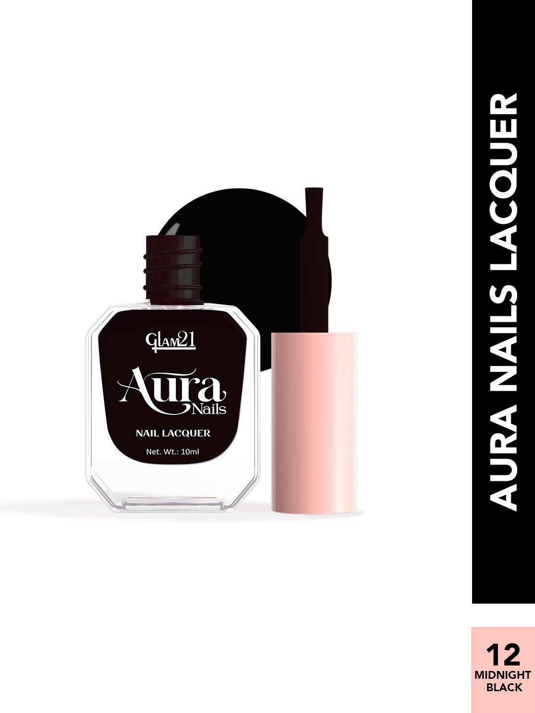 GLAM21 Aura Nails High-Shine Nail Lacquer 10ml - Midnight Black 12