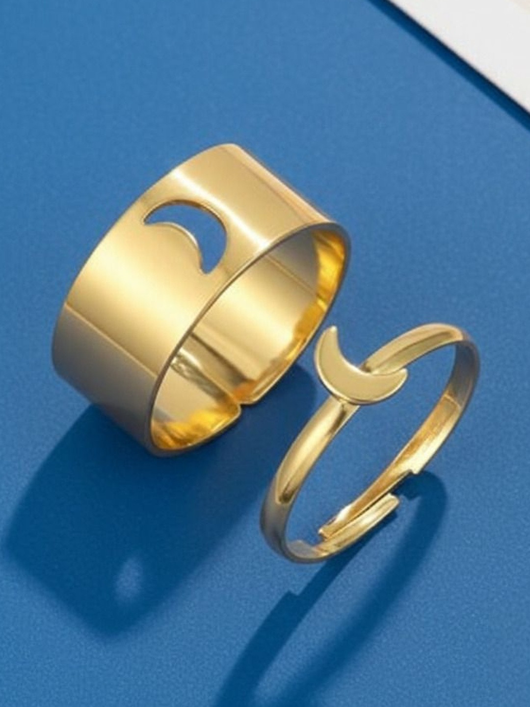 DressBerry Set Of 2 Gold-Plated Half Moon Couple Adjustable Finger Rings