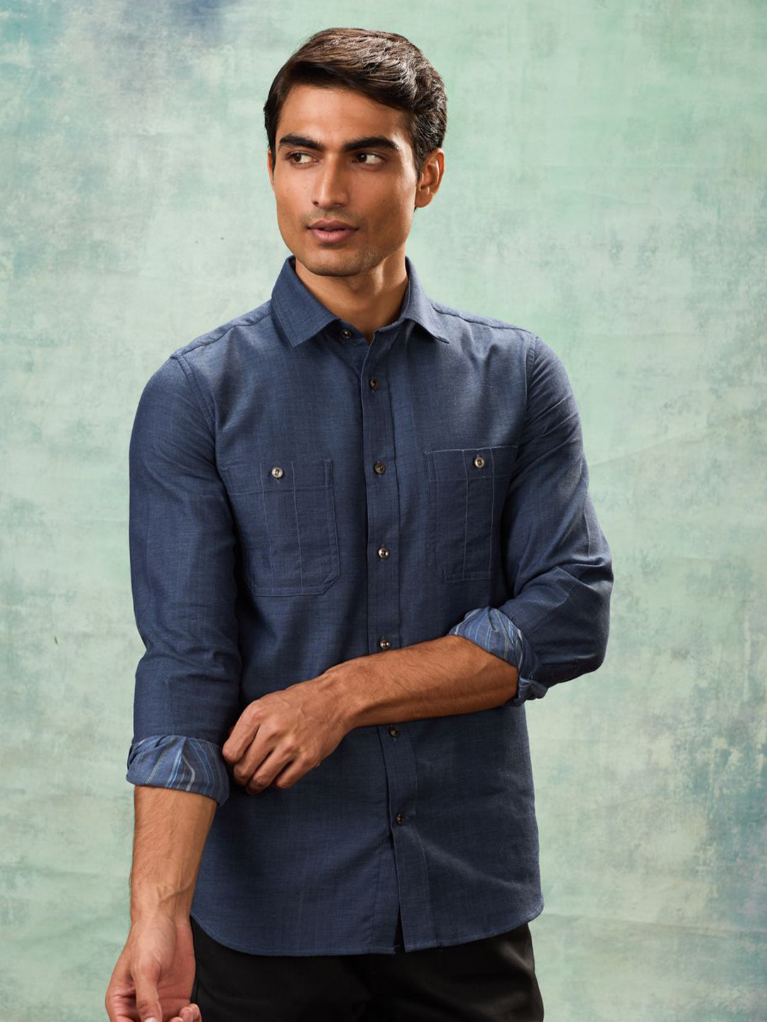 MH&Y Self Design Spread Collar Comfort Regular Fit Pure Cotton Casual Shirt