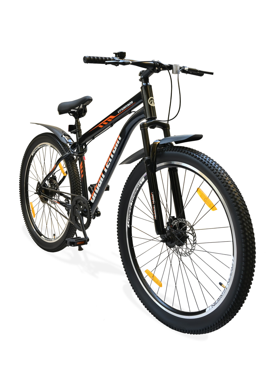 URBAN TERRAIN UT5001S29 with Dual Disc Brake, Bell & Lock Single Speed MTB Cycle, Black