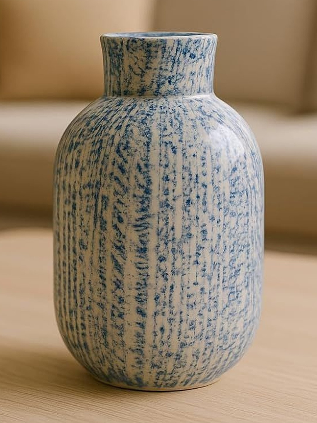 Manifested Decor White & Blue Ceramic Marbled Pattern Vases