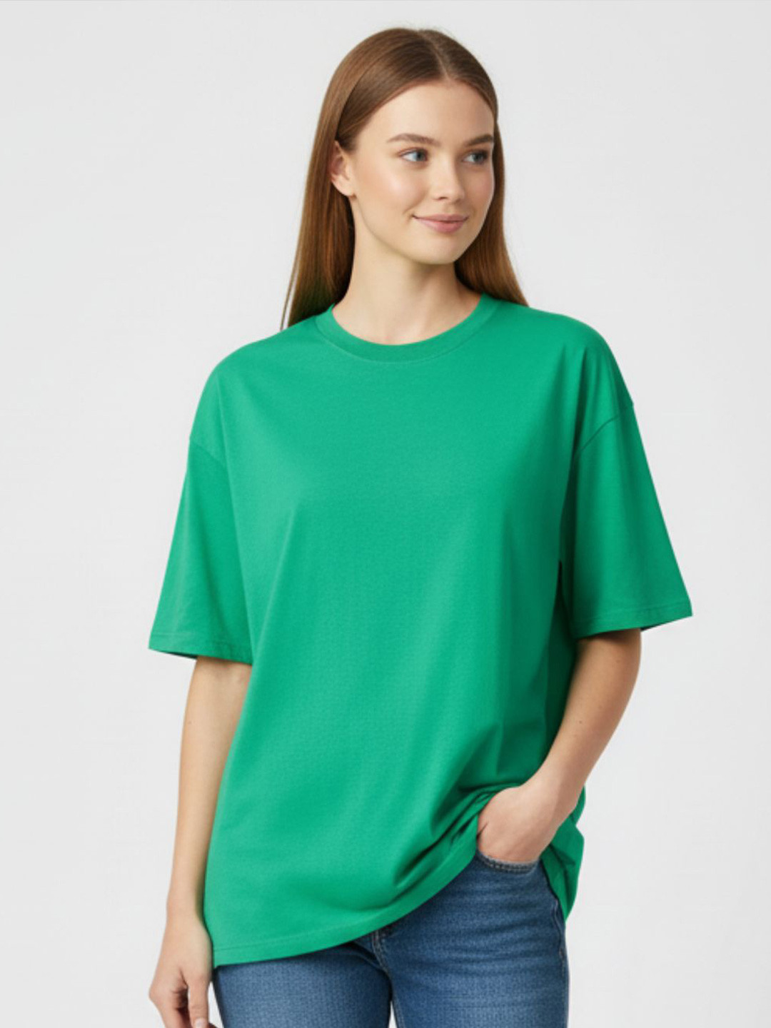 Leotude Women Solid Round Neck Oversized T-shirt