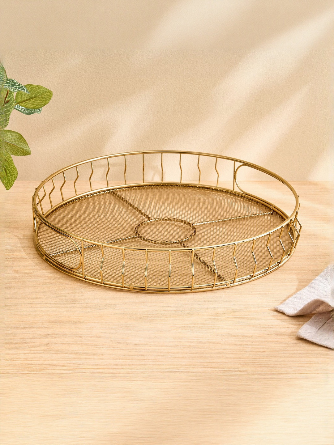 Home Centre Gold-Toned Metal 1 Pieces Easy to Clean Serving Tray
