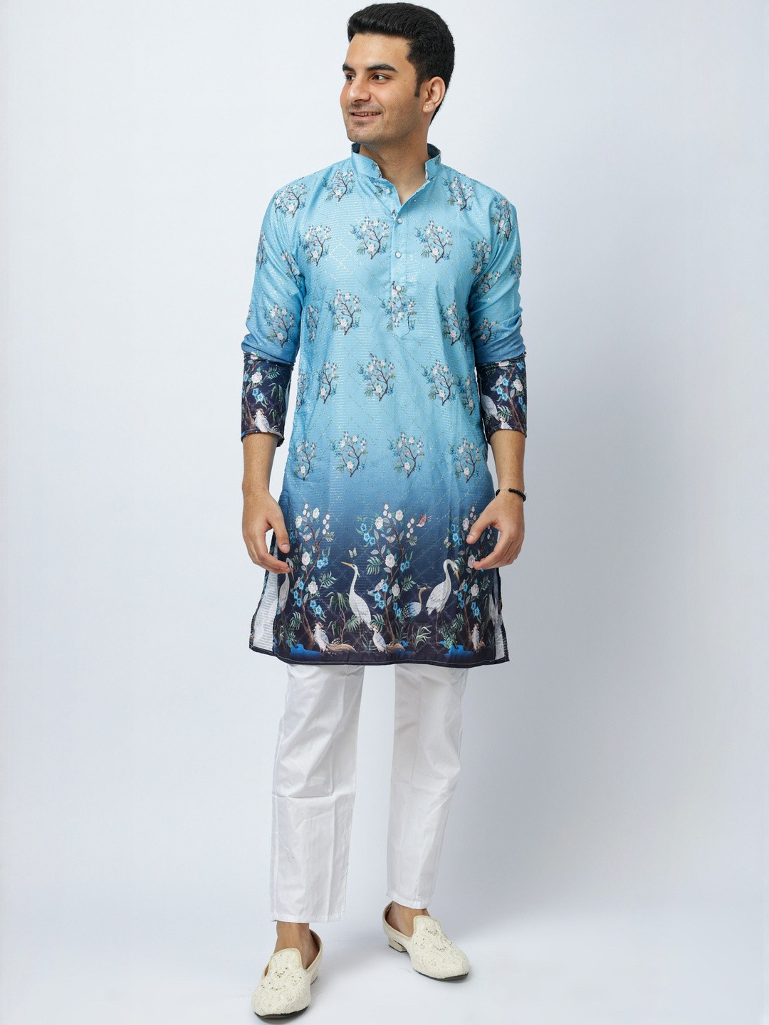 Aesthelia Men Floral Printed Regular Kurta with Pyjamas