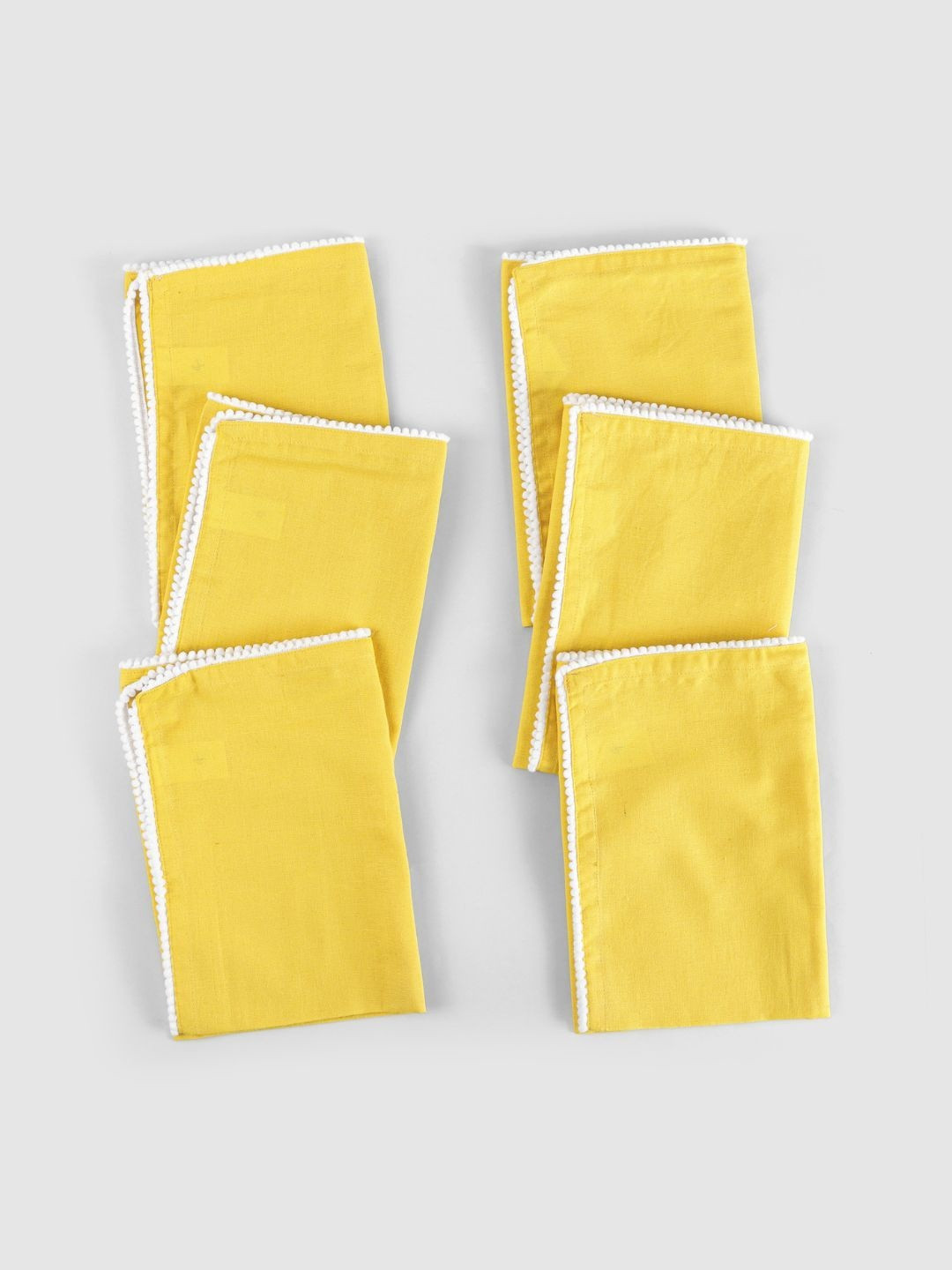 fingercraft Yellow & White 6 Pieces Cotton Table Napkins