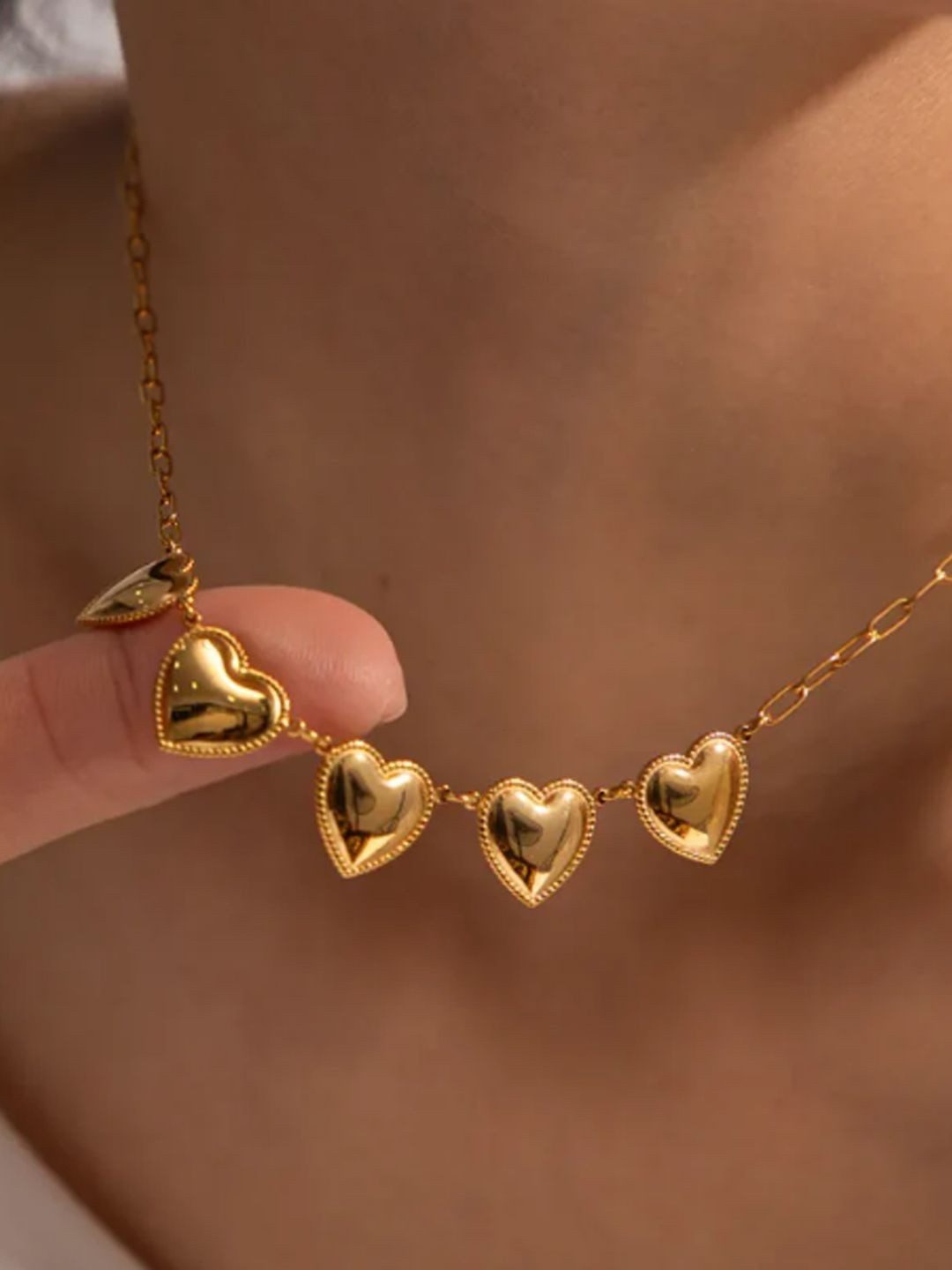 DIMPLERY Stainless Steel Gold-Plated Heart Statement Necklace