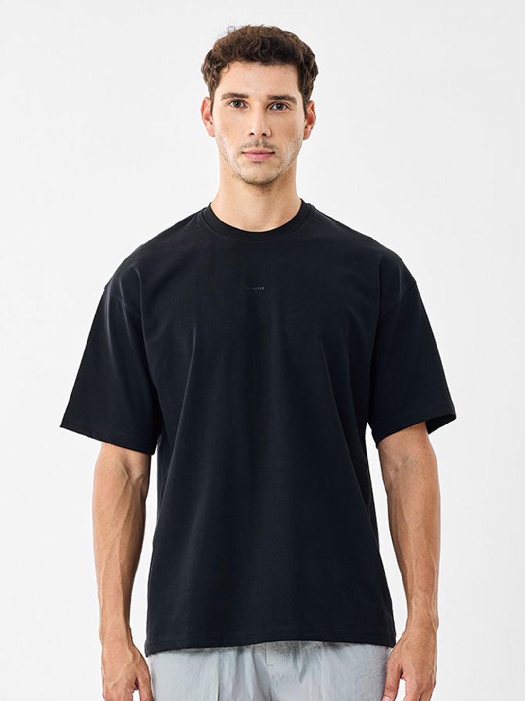 Snitch Cotton Black Solid Oversized T-shirt for Men