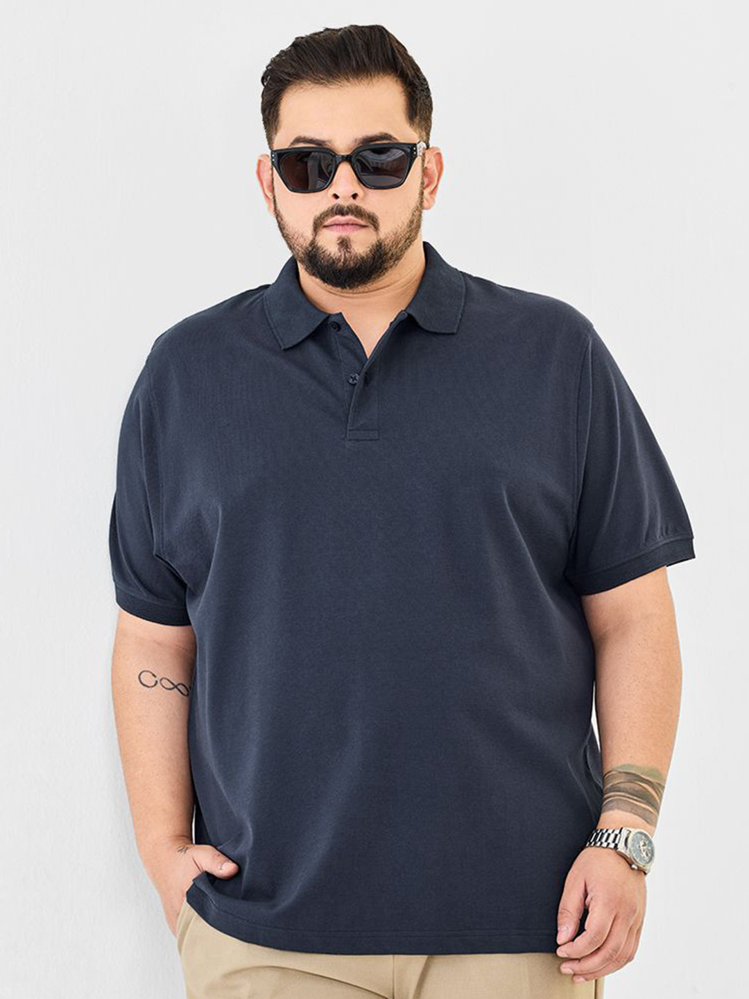 Snitch Plus Size Men Polo Collar Drop-Shoulder Sleeves T-shirt