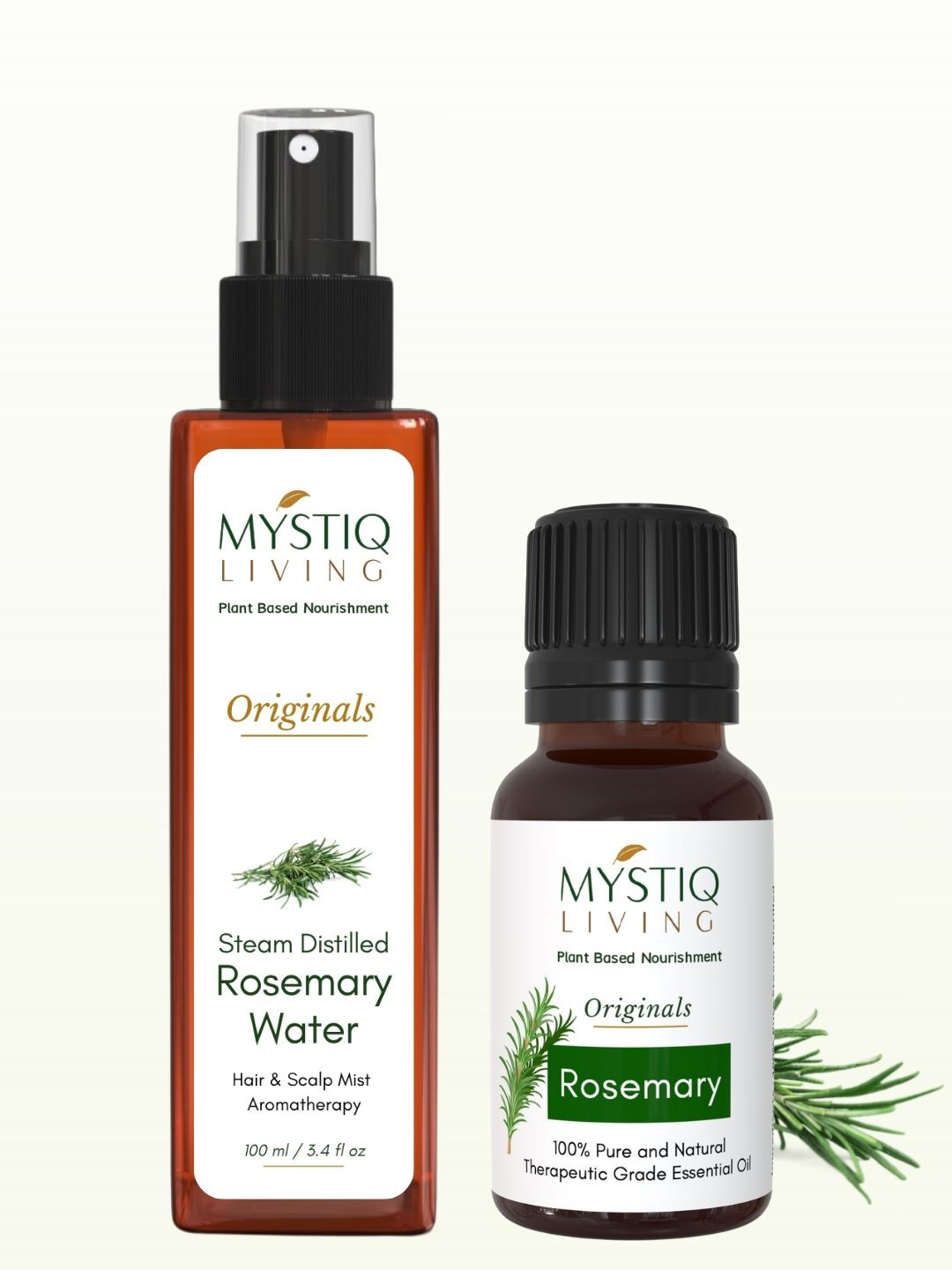 MYSTIQ LIVING Rosemary Water Mist Spray 100ml & Rosemary Oil 15ml Combo