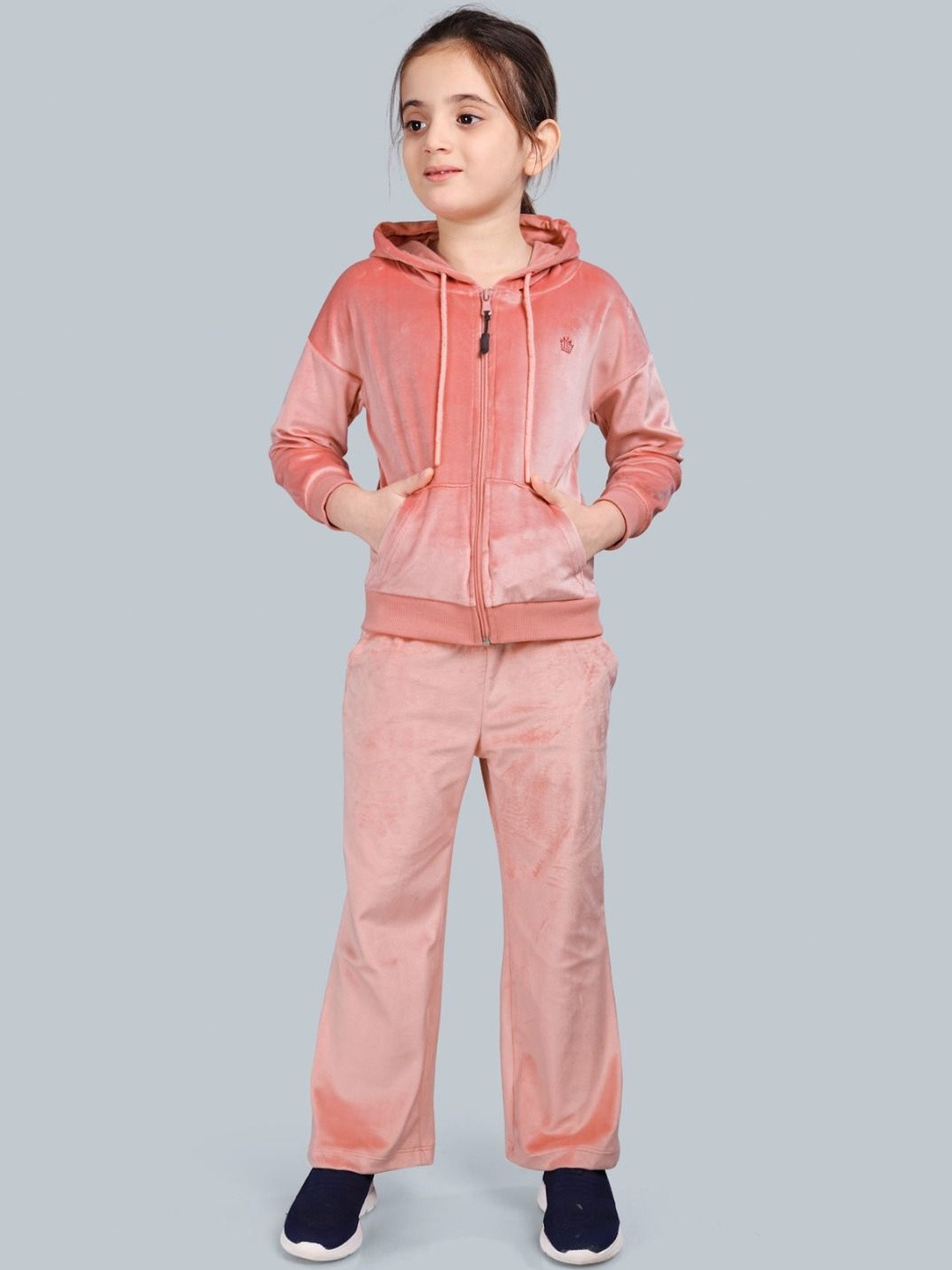PLUM TREE Girls Long Sleeves Mid-Rise Regular Cotton Zip-up Hoodie Tracksuit