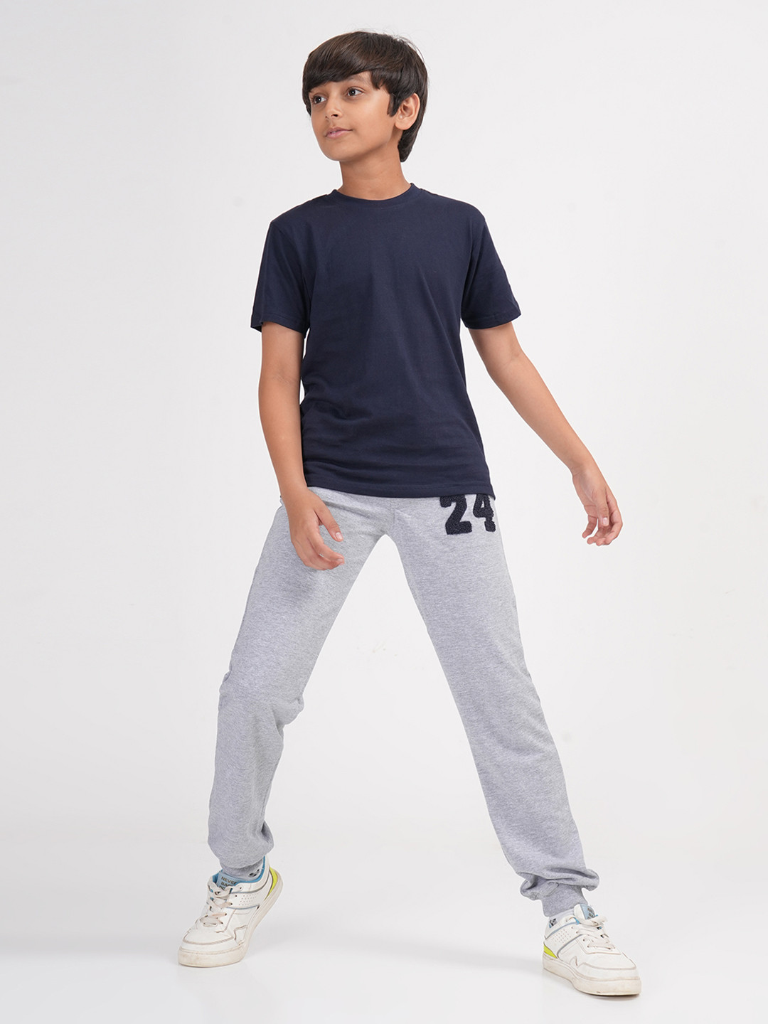 ZION Boys Grey Solid Straight Fit Pure Cotton Joggers