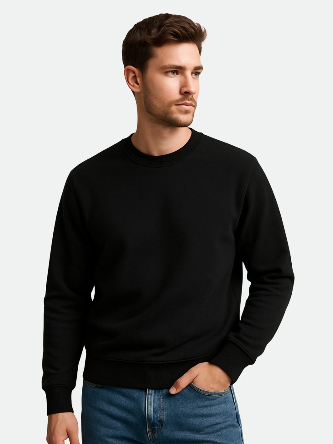 KART BLACK Men Solid Long Sleeves Sweatshirt
