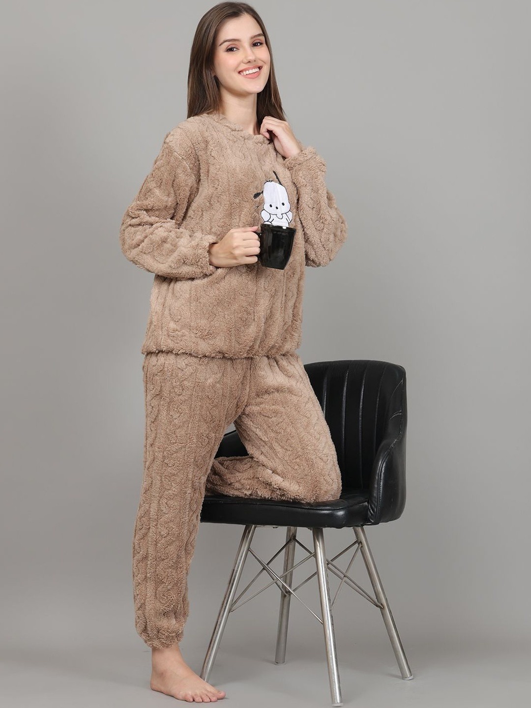 GRACIT Women Cozy Fleece Round Neck Night suit