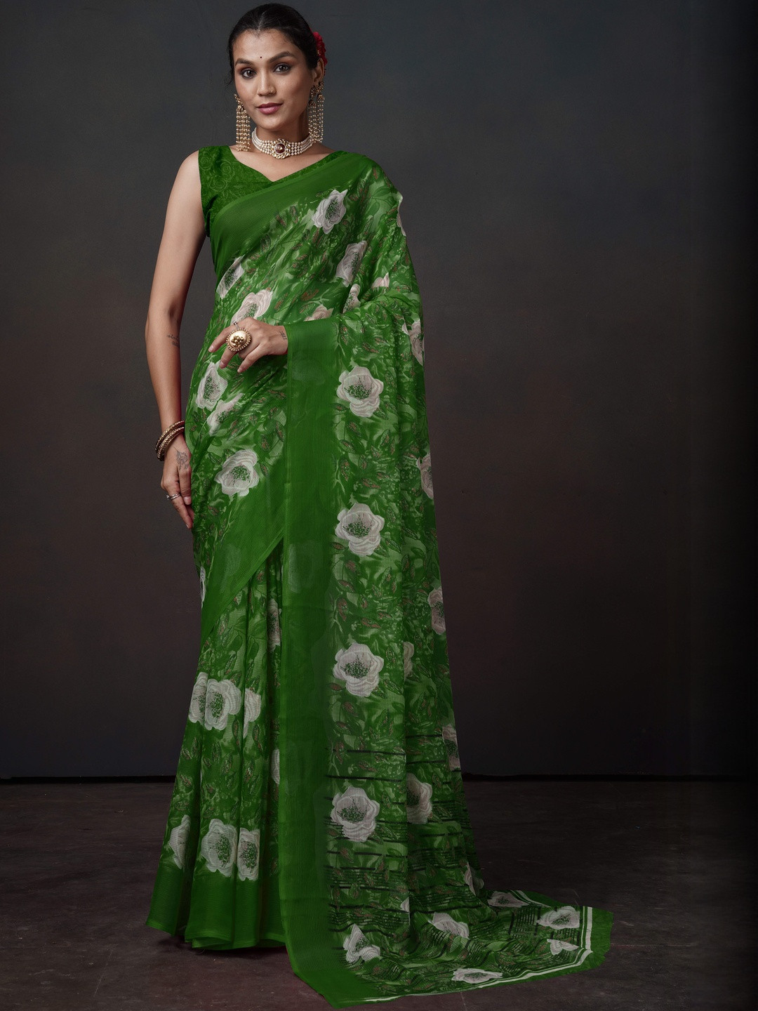 A.V.M. SILK MILLS Floral Poly Georgette Saree