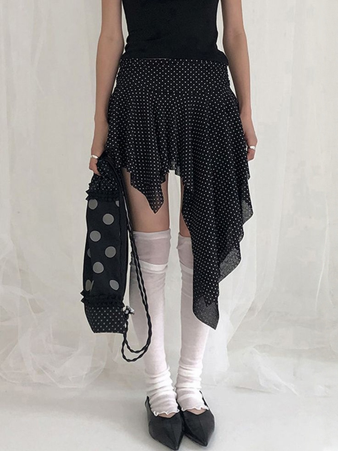LULU & SKY Women Polka Dot Printed Asymmetrical Mini Skirt