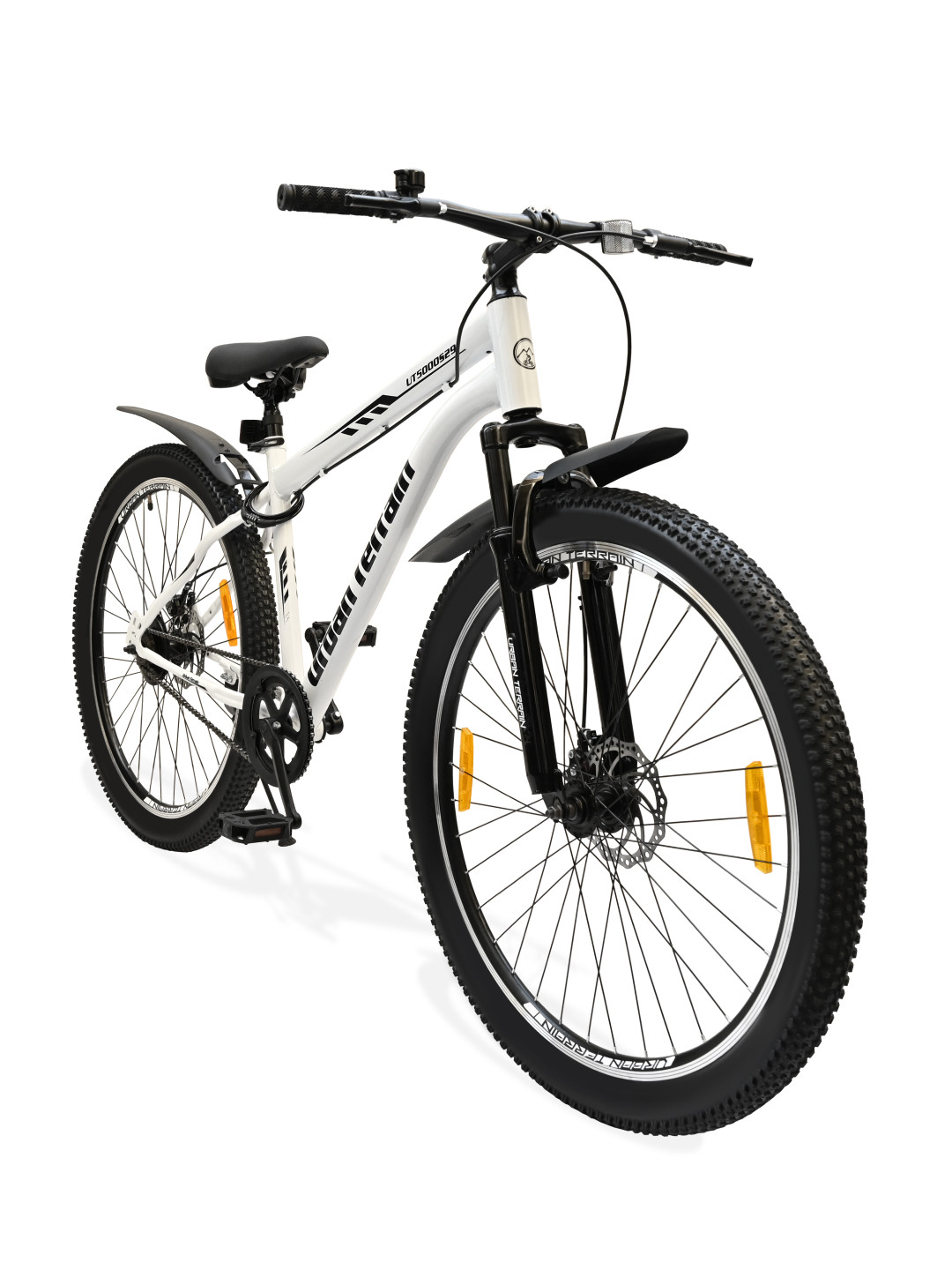 URBAN TERRAIN White UT5000S29 With Steel Frame Dual Disc Brake Bell & Lock  MTB Cycle