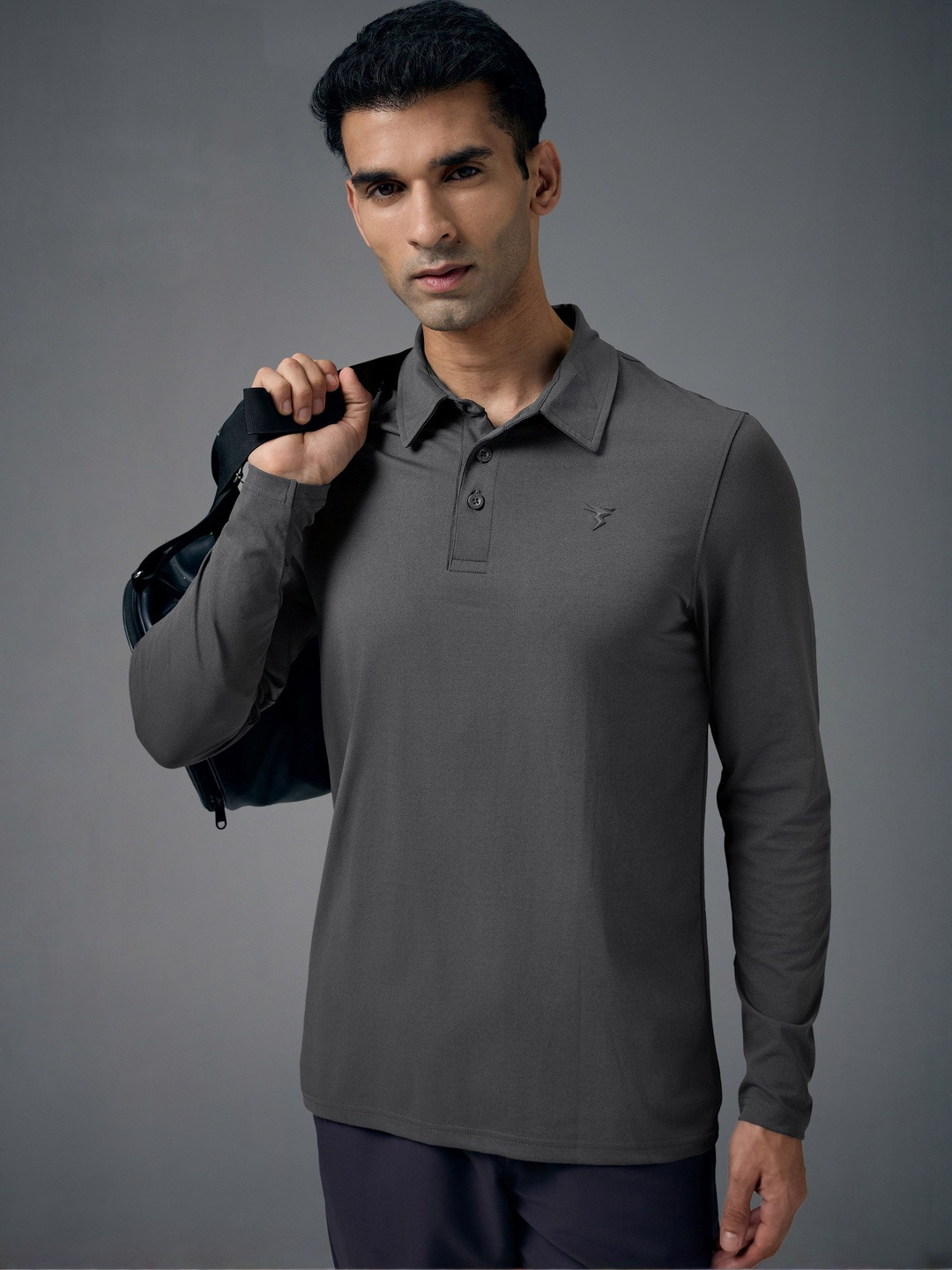 Technosport Men Slim Fit Polo Collar Long Sleeve Anti Static T-shirt