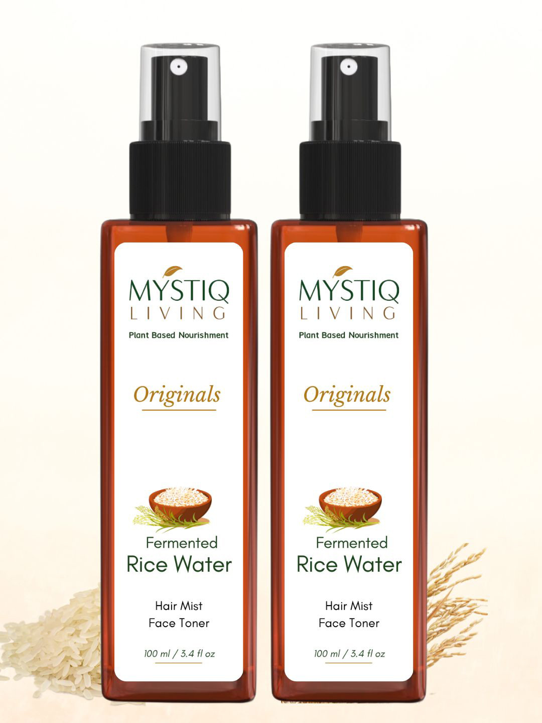 MYSTIQ LIVING Set Of 2 Fermented Rice Water Toner Spray For Hair & Skin - 100 ml Each