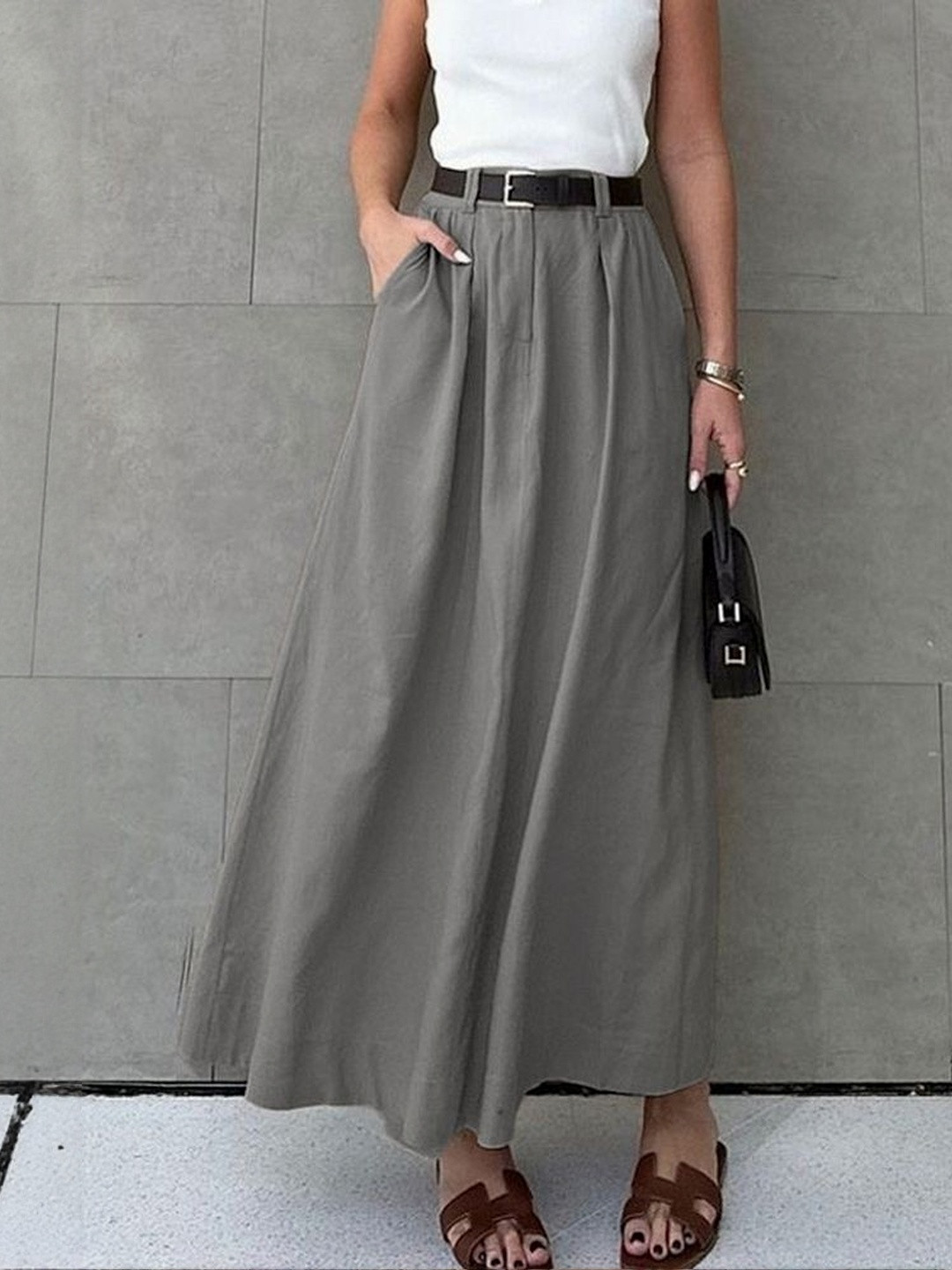 LULU & SKY Women High Rise Pleated Maxi Skirt
