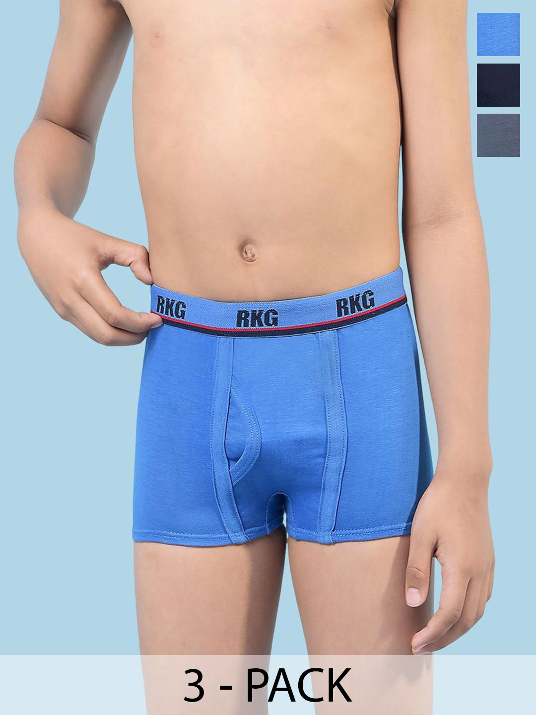 RKG Boys Pack Of 3 Assorted Solid Short Trunks
