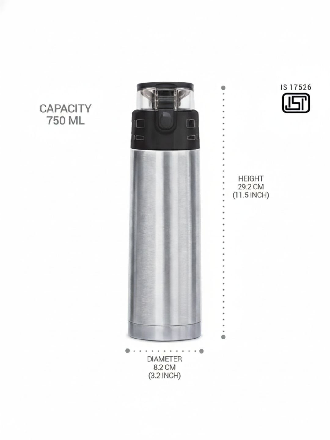 MANAV TRENDZ Silver-Toned & Black Single Stainless Steel Solid Water Bottle-750 ml