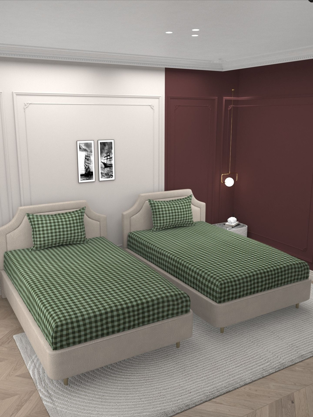 Bromwick Royal Collection Green Cotton 160TC 2 Single Bedsheet & 2 Pillow Covers-90*60Inch