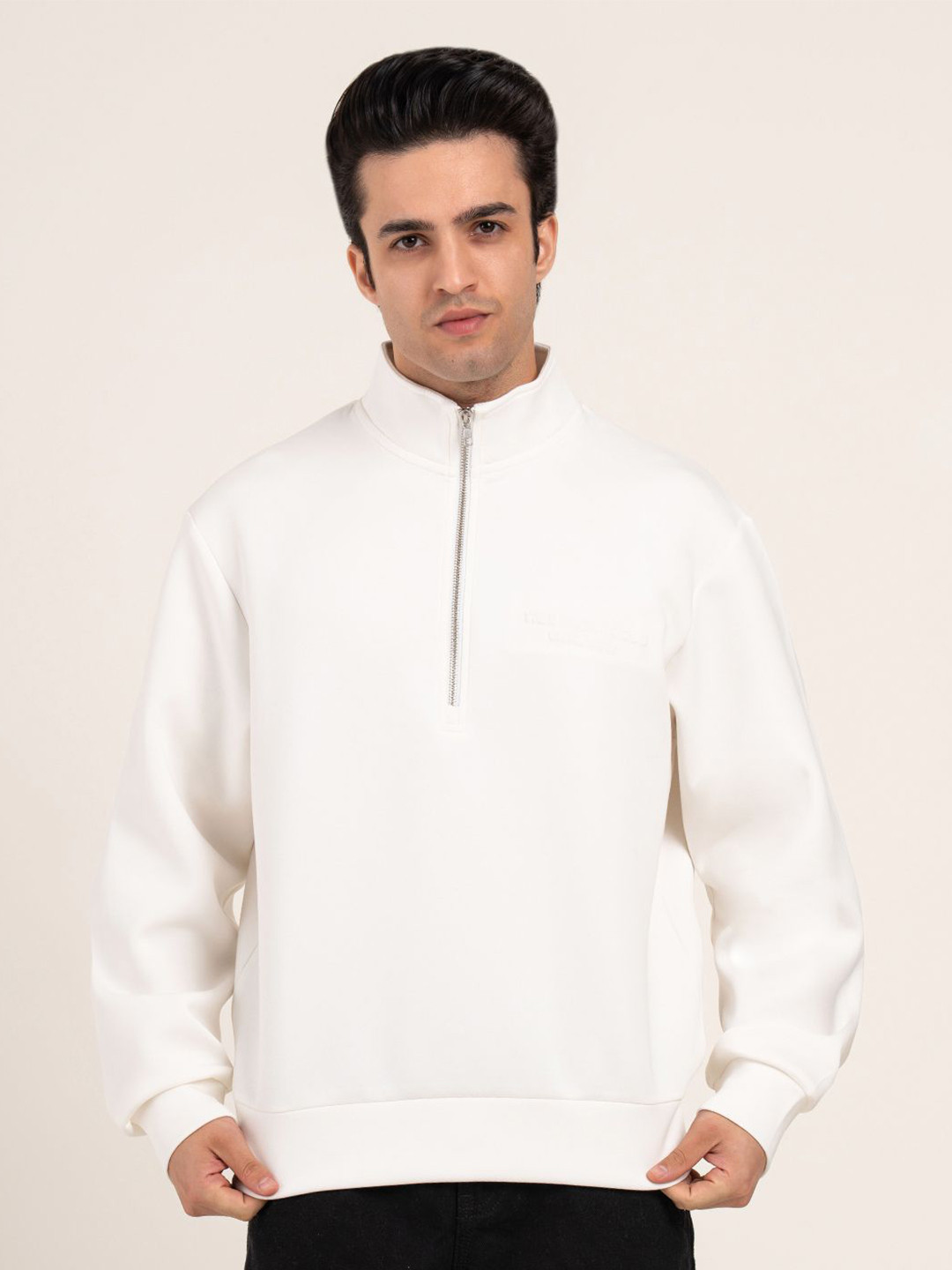 Red Tape Men Solid Mock Collar Half-Zip Sweatshirt