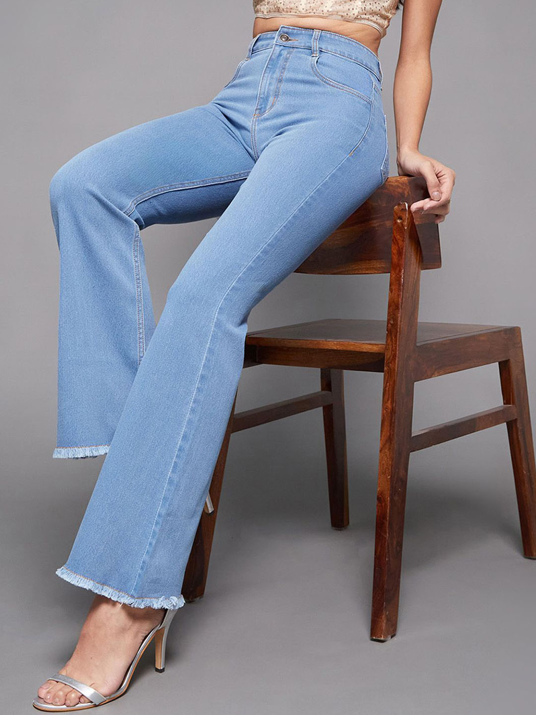 Miss Chase Women Bootcut High-Rise No Fade Light Shade Stretchable Regular Jeans