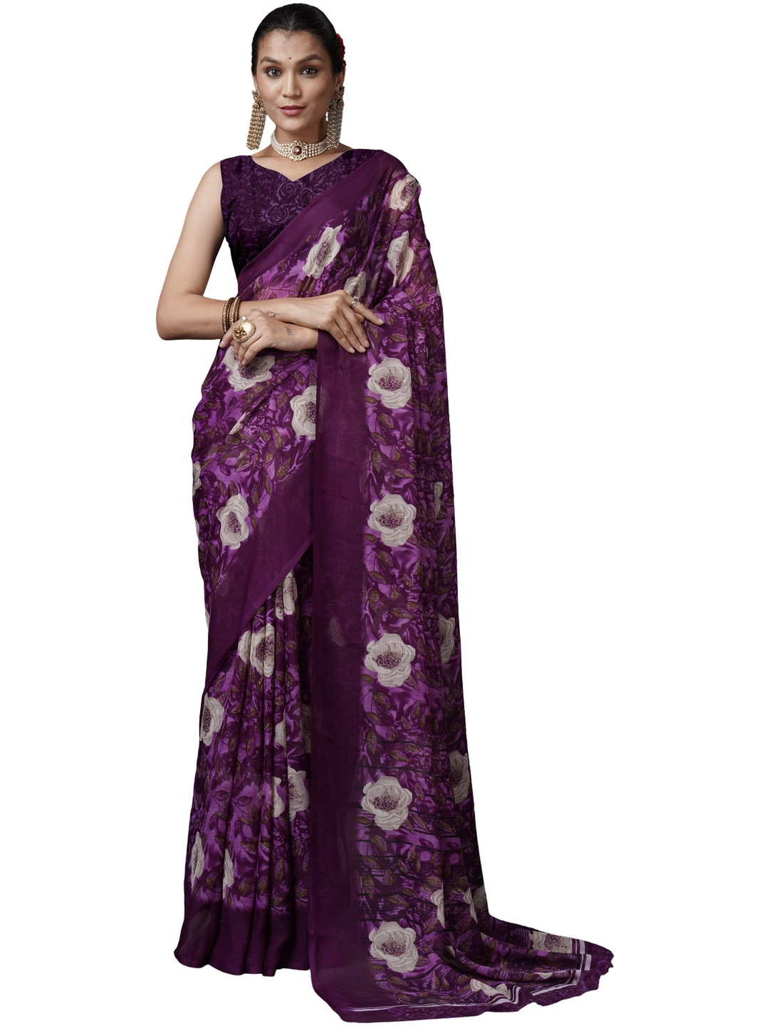 A.V.M. SILK MILLS Floral Poly Georgette Saree