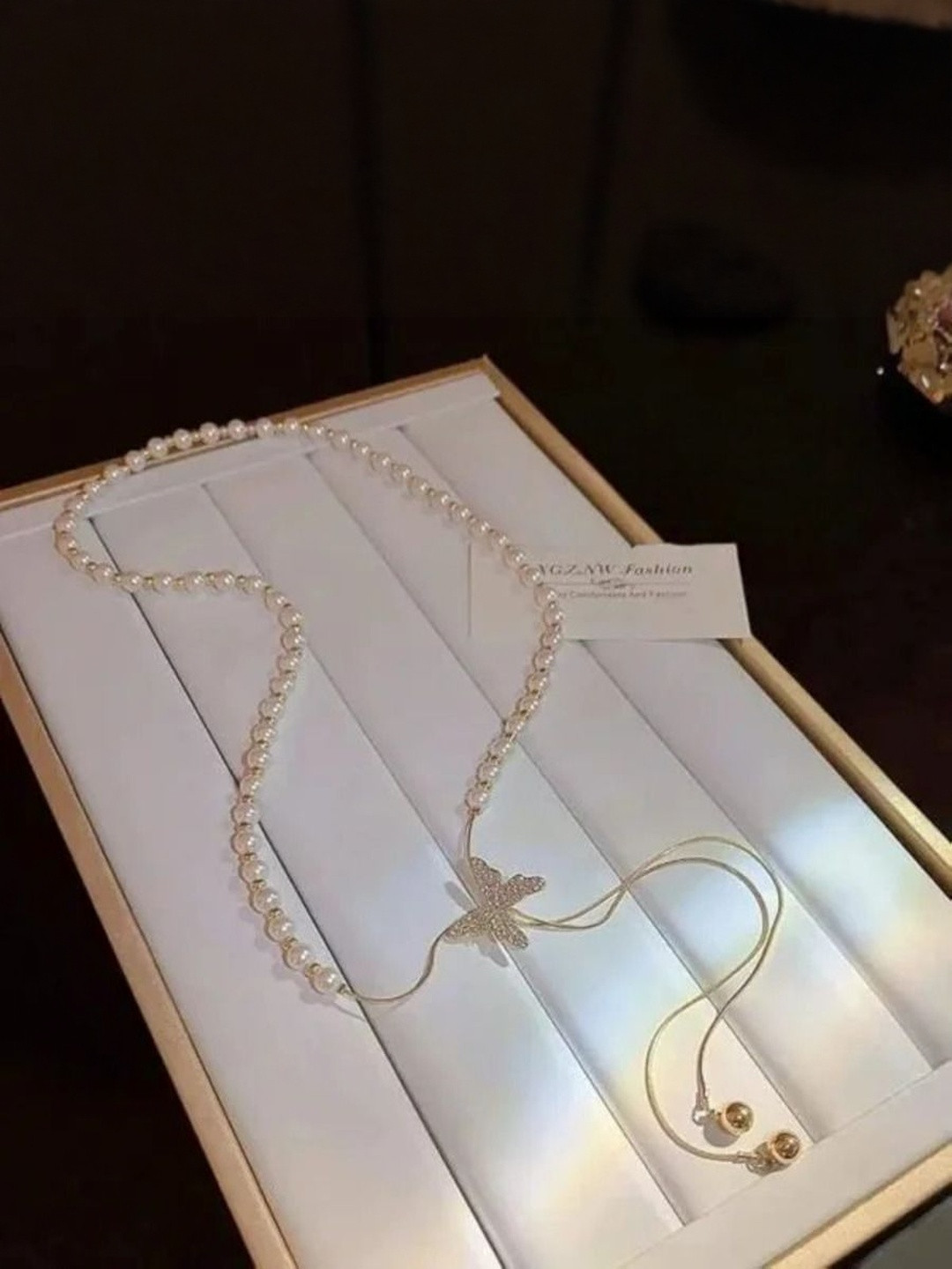 DressBerry Women Gold-Plated Butterfly Chain Pearl Tassel Pendent Necklace