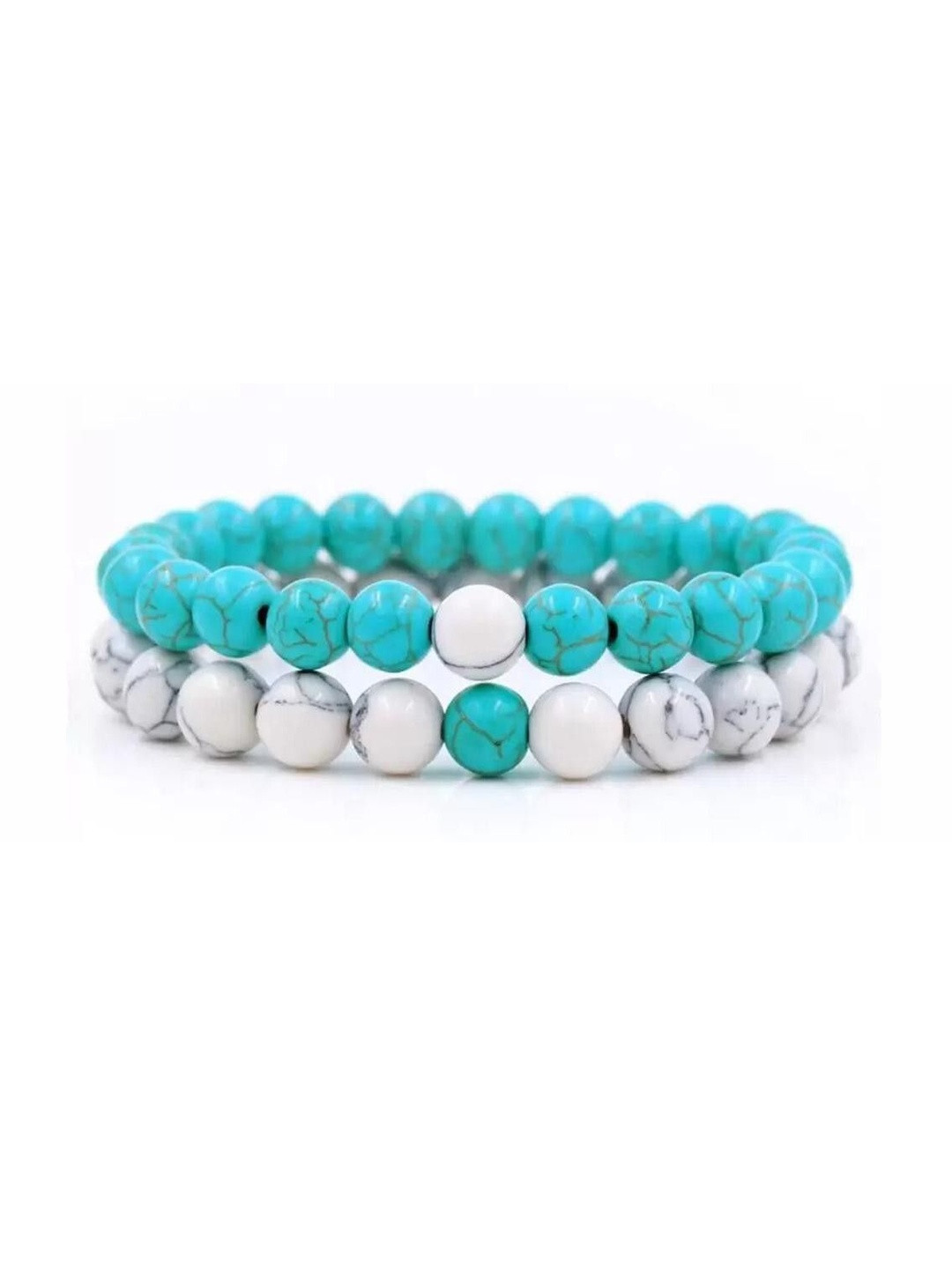Sukhad Pack of 2 Stone Agate Turquoise Artificial Beads Bracelet