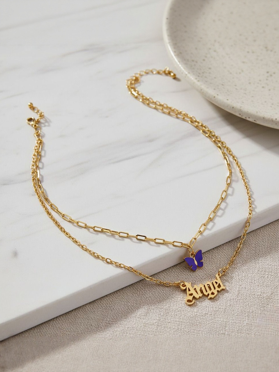 DressBerry Gold-Plated Double Layered Butterfly Angel Minimal Necklace