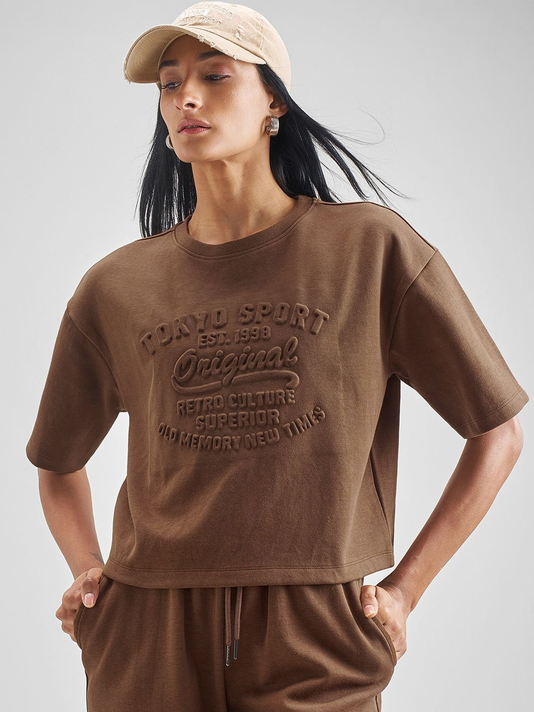 Street By Tokyo Talkies Women Typography Self Design Round Neck Cotton  Boxy Crop Top